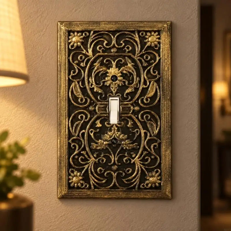 Antique Bronze-Gold Light Control Cover with Embossed Reliefs, Finished Side Rims, Same-Color Screws, Mounting M4YD