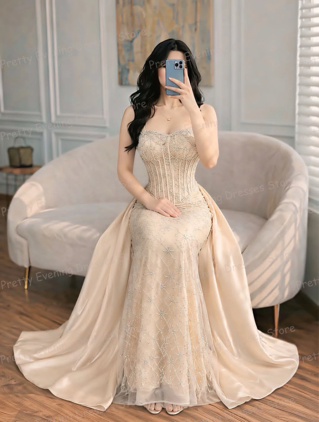 Charming Sexy Evening Dresses Mermaid Glitter Beading Women's Prom Gowns Sleeveless Customized Beach Party Vestido De Novia 2026