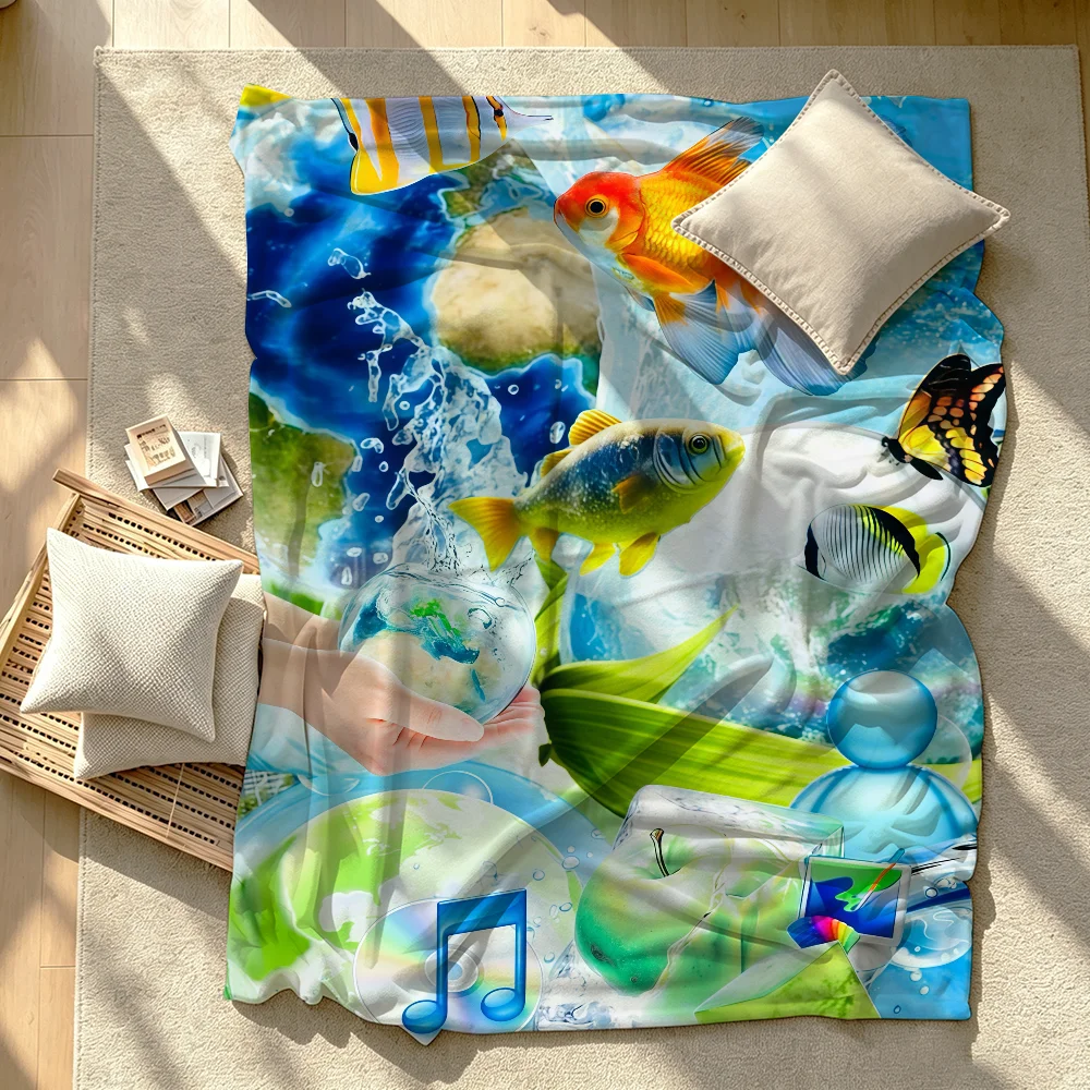 Art Retro Frutiger Aero Blanket Soft Warm And Thick Perfect For Bedroom Living Room Bed Sofa Camping Picnic Office Gift