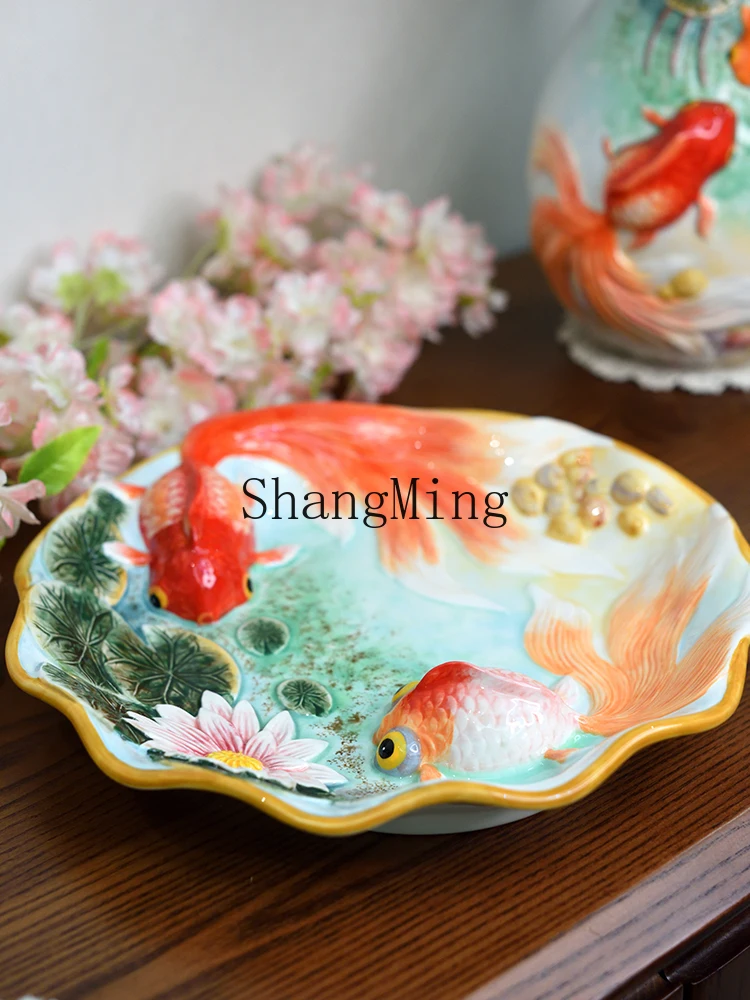 ZYY ceramic goldfish plate home jewelry handicrafts living room desktop decoration
