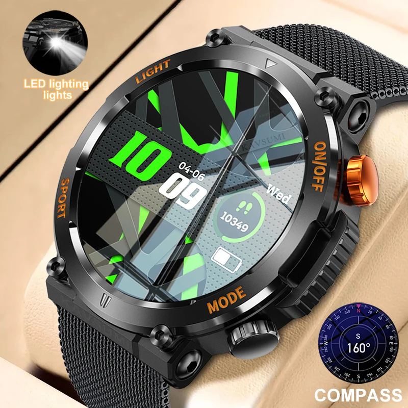 

New Outdoor smartwatch Men LED Lights Compass Heart rate Monitor Sleep Tracker Watches Sports Waterproof Smart Watch For Android