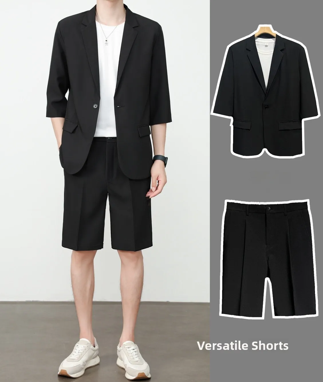 Black suit + shorts
