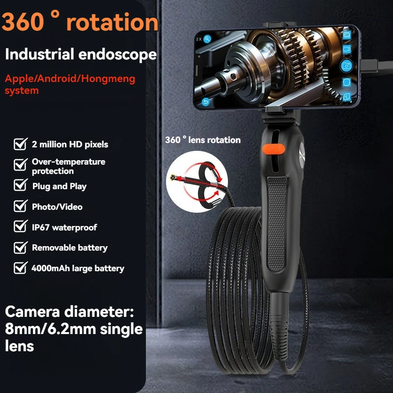 

1080P HD 6/8.2MM 360° Steering Industrial Endoscope Android/Apple System Handheld Pipeline Endoscope Auto Repair Detector