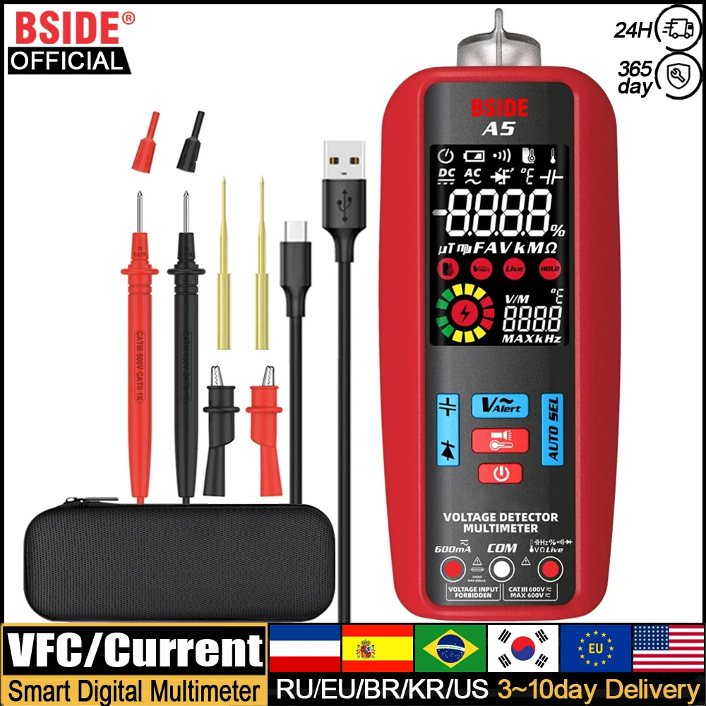 BSIDE Professional Digital Multimeter Smart Automatic Multitester Ammeter VFC Current Hz Capacitor Ohm Electrician Tester Tools