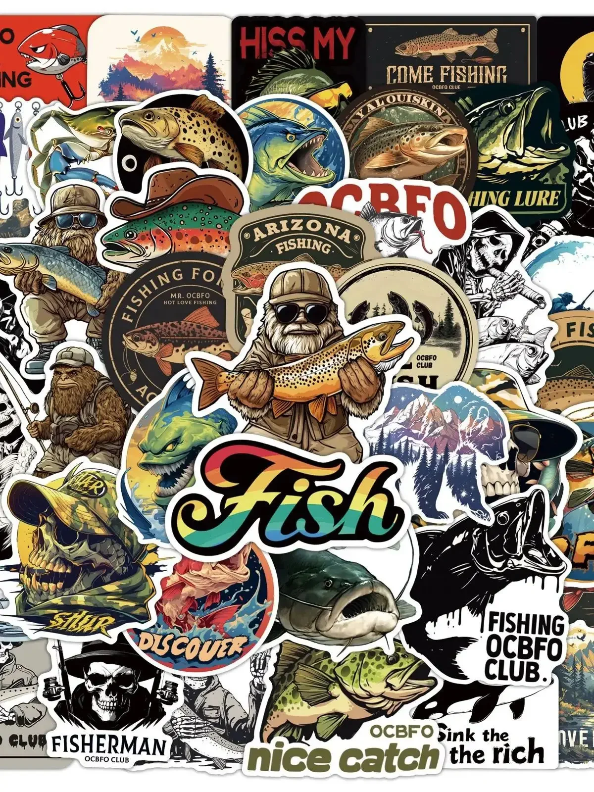 50 قطعة الصيد شخصية باردة مقاوم للماء الكتابة على الجدران ملصقات الديكور DIY بها بنفسك حقيبة دفتر جراب هاتف كوب ماء صائق