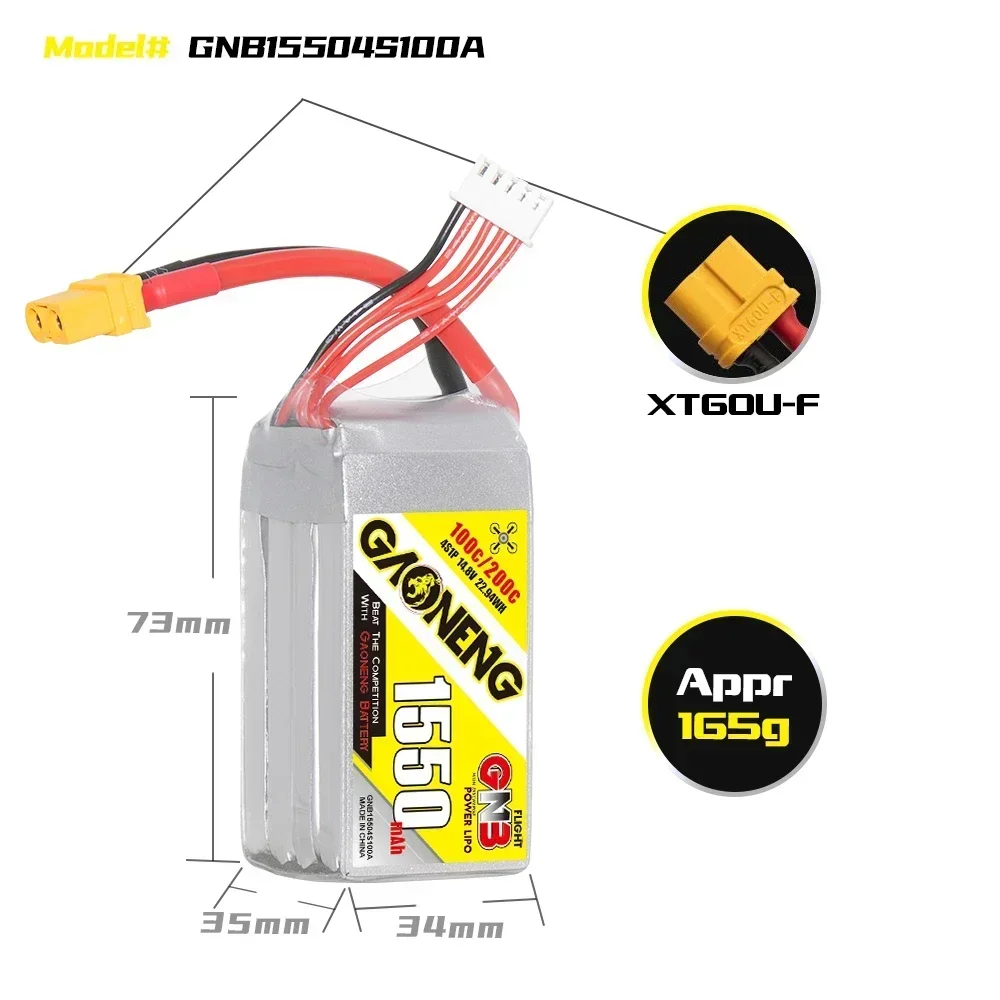 1350mAh/1550mAh/1850mAh 2S/7.4V/3S-11.1V/4S-14.8V/6S-22.2V 100C GNB Lipo Battery With XT60 Plug For FPV Drone RC Helicopter