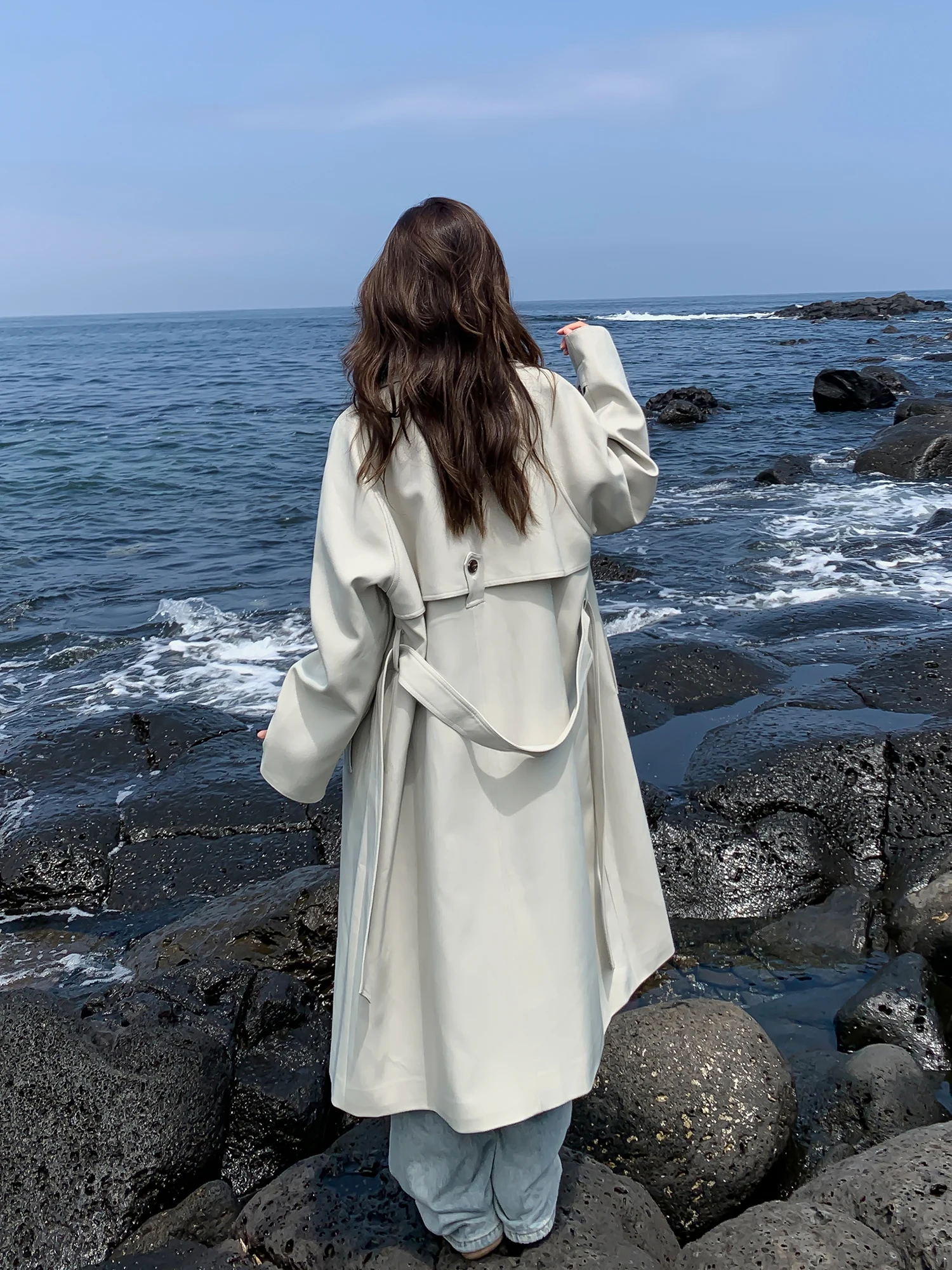 

Loose Casual Windbreaker Jaet Women's Small Size Briti Sle Coat Long Sve Collar Belted Mid-Length Autumn Winter