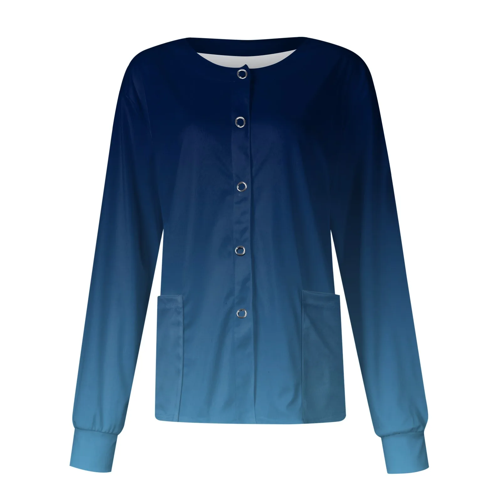 Damski, codzienny, długi rękaw, uniform do karmienia, jednorzędowy, gradientowy, marmurkowy kardigan, top, okrągły dekolt, kurtka, odzież robocza do karmienia.