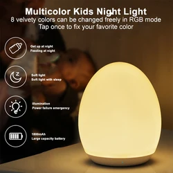 LED Egg Shape Night Light RGB Pat Light USB Rechargeable Baby Feeding Sleeping Eye Protection Lamp Baby Care Lights for Kid Gift