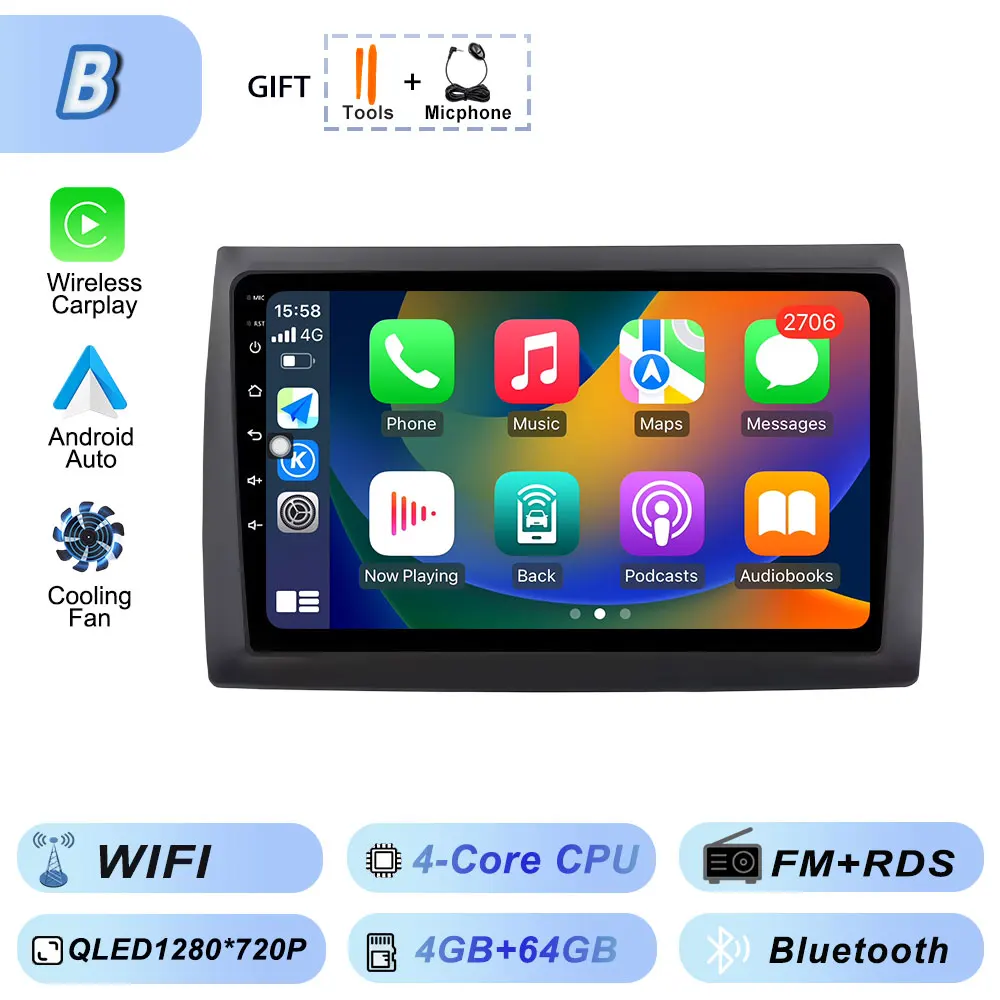 Draadloze Carplay Auto Android voor Fiat Stilo 2002-2010 Autoradio GPS Stereo Multimedia WiFi Viedo Speler Autoradio Navigatie - afbeelding 1