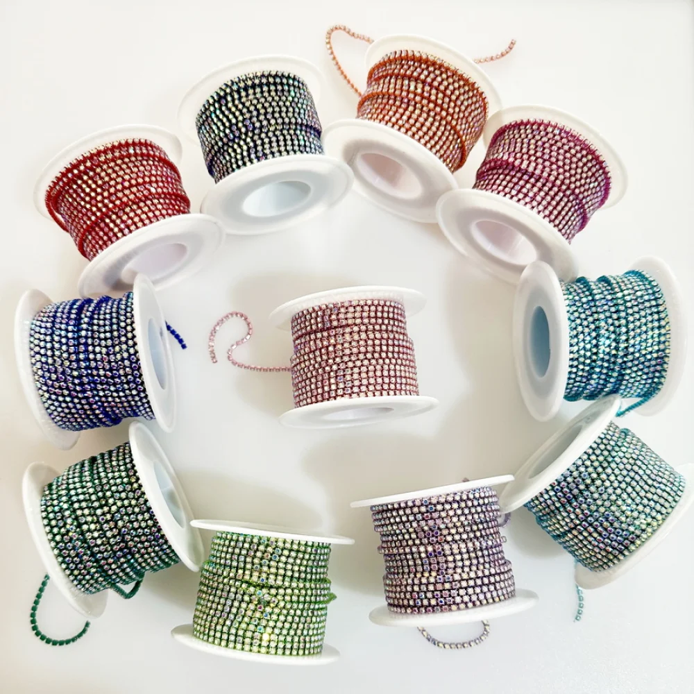 9m nouveau 2mm cristal AB strass tasse chaîne fond coloré verre coudre sur cristal tasse chaîne vêtements strass garniture bricolage robe