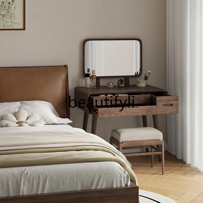 

North American black walnut dresser all solid wood modern simple small apartment bedroom, small makeup table