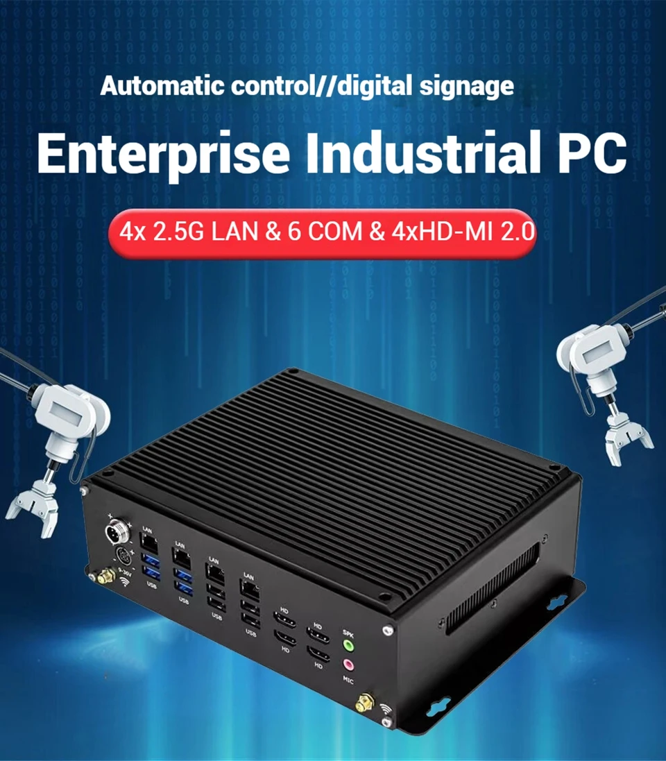 13th Industrial Mini Pc i7 13650HX i7 12650HX DDR5 4HD2.0 6COM GPIO I5 8305G M.2 NVME 2x2.5G Lan Wall Mounted Rugged PC Linux 4G