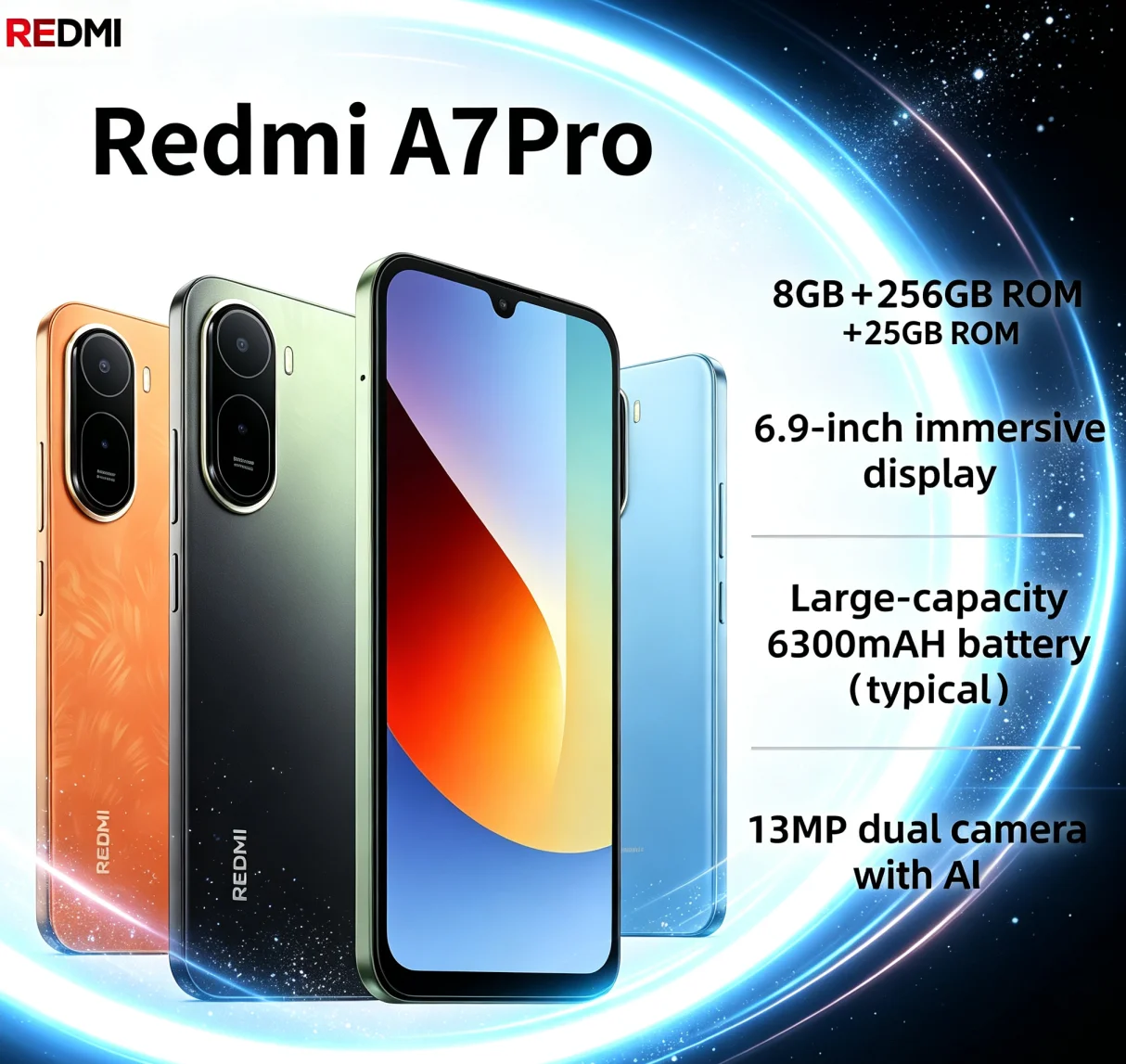 New Launch 2026 Redmi A7Pro Gaming Android Cellphone 8+256GB Large Storage 6.9 Inch FHD+ Full‑View Screen Helio G85 Global