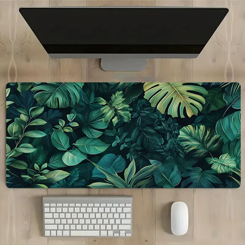 Extra Large Green Leaf Mouse Pad - Durable, Odor-Free, Non-Slip Rubber Tabletop Pad with Vibrant Tropical Leaf Design, Washable