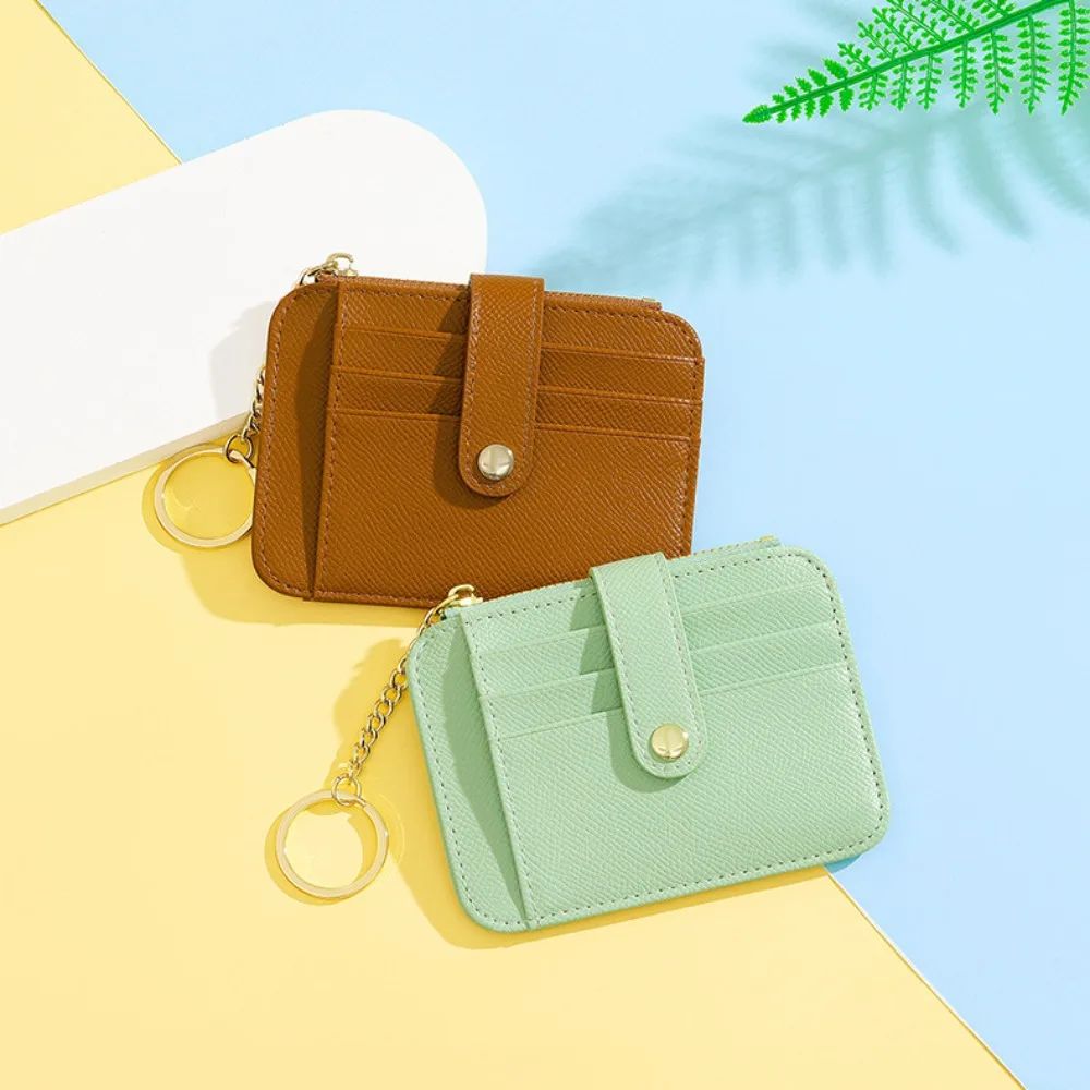 

Creative Cash Wallet Hangging Card Bag Short PU Leather Pocket Purse with Keychain Multifunction Card Holder Male/Famale