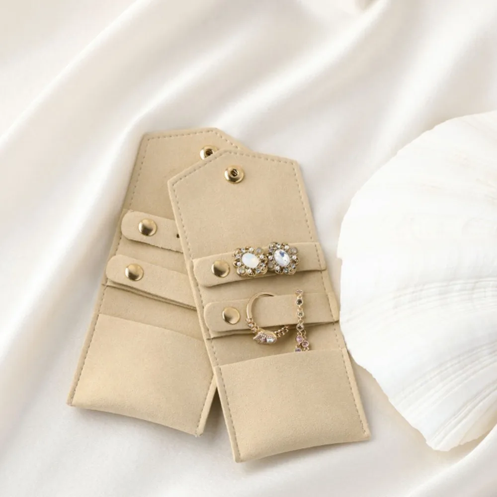 

Fashion Mini Jewelry Storage Bags Microfiber Leather Gifts Earring Ring Organizer Snap Button Packaging Pouch