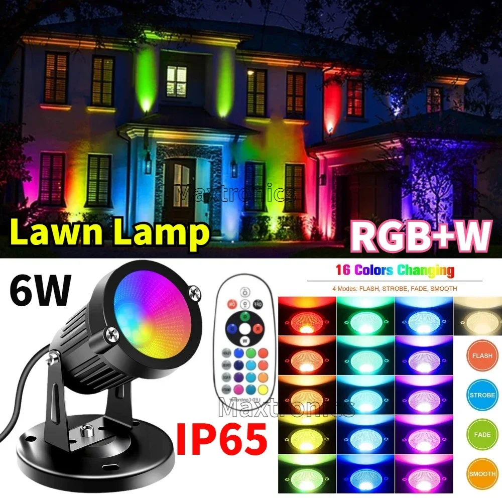 

6W LED Garden Lawn Lights RGB+Warm White with Remote Control Landscape Lighting Flood Lamp Waterproof Outdoor 16 Color Spotlight