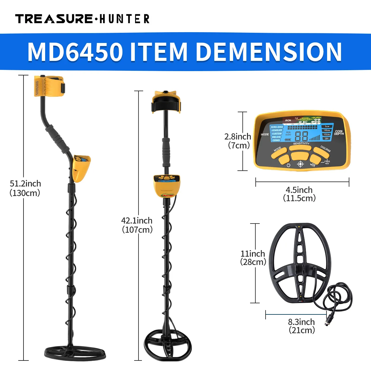 الكنز هنتر المهنية DM6450 11 بوصة لفائف الذهب للكشف عن المعادن تحت الأرض مقاوم للماء مؤشر عالية الحساسية #6