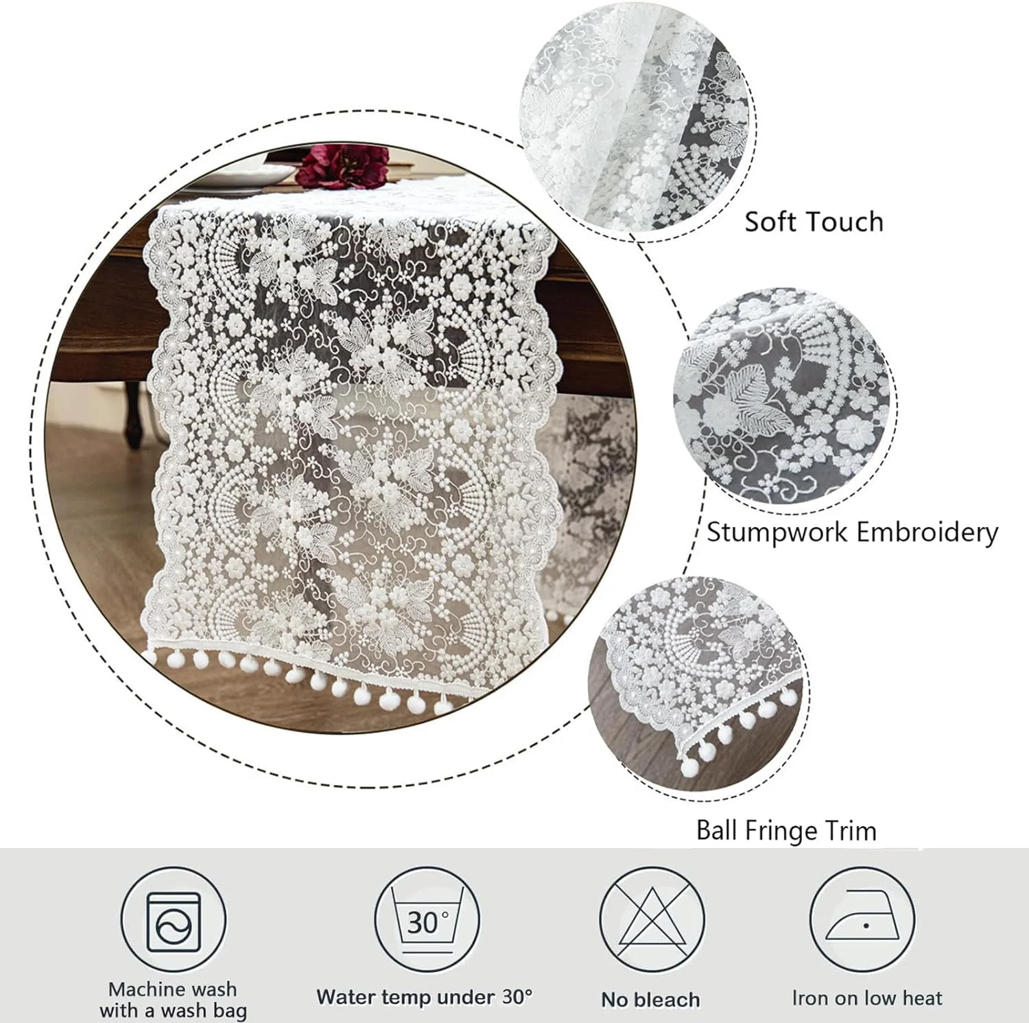Vintage Lace Floral Table Runner Table cover Lace Tablecloth Hotel Home Boho Birthday Wedding Party Banquet Decor Dust Cover