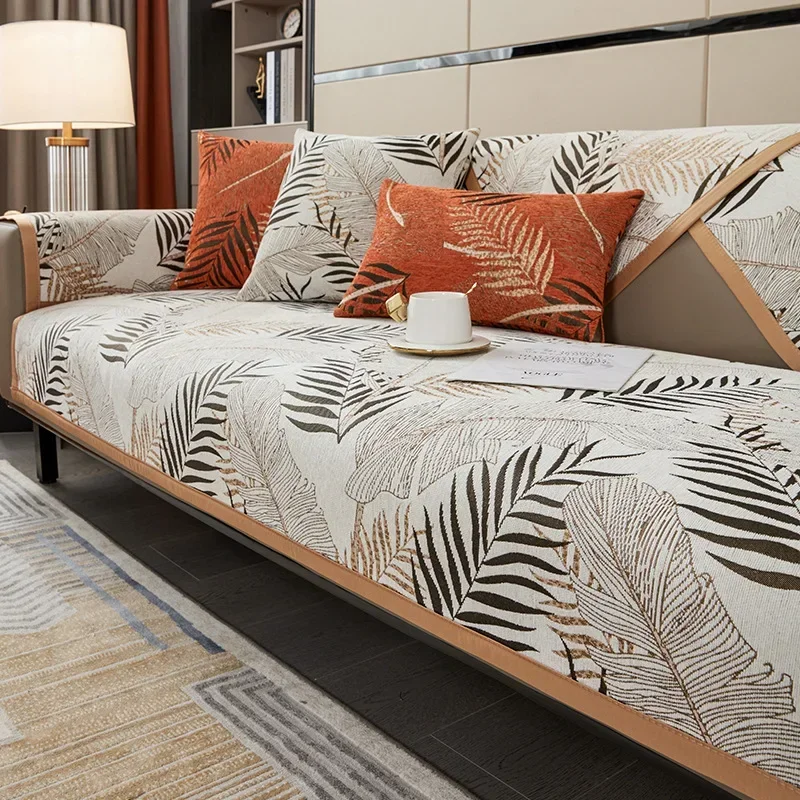 

Чехол для дивана из синели, противоскользящий современный коврик для дивана, универсальный чехол для дивана с рисунком листьев ивы, подушка для дивана в американском стиле