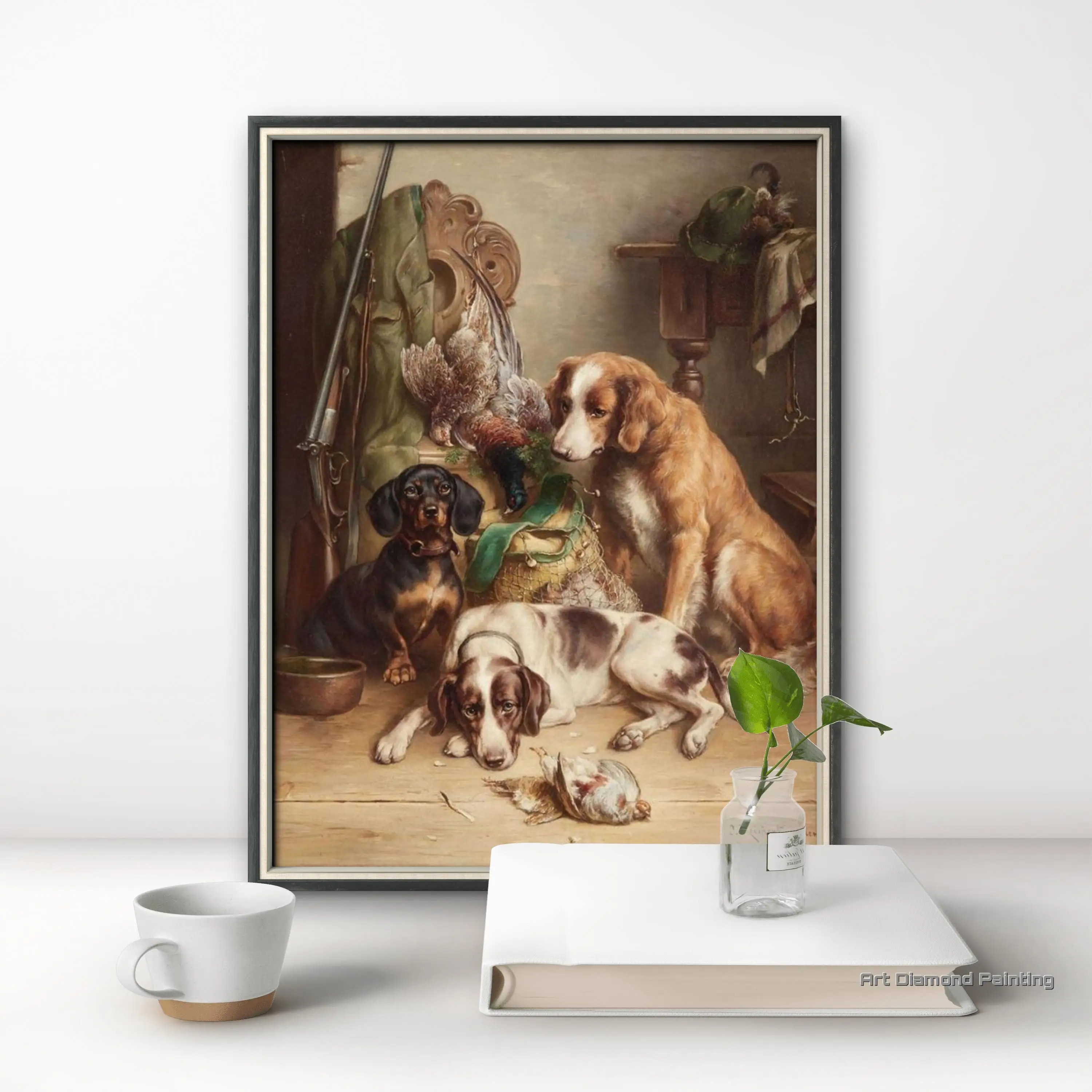 Three Dogs After the Hunt by Carl Reichert 5D DIY AB Diamond Painting Mosaic Cross Stitch Handmade Craft Embroidery Home Decor