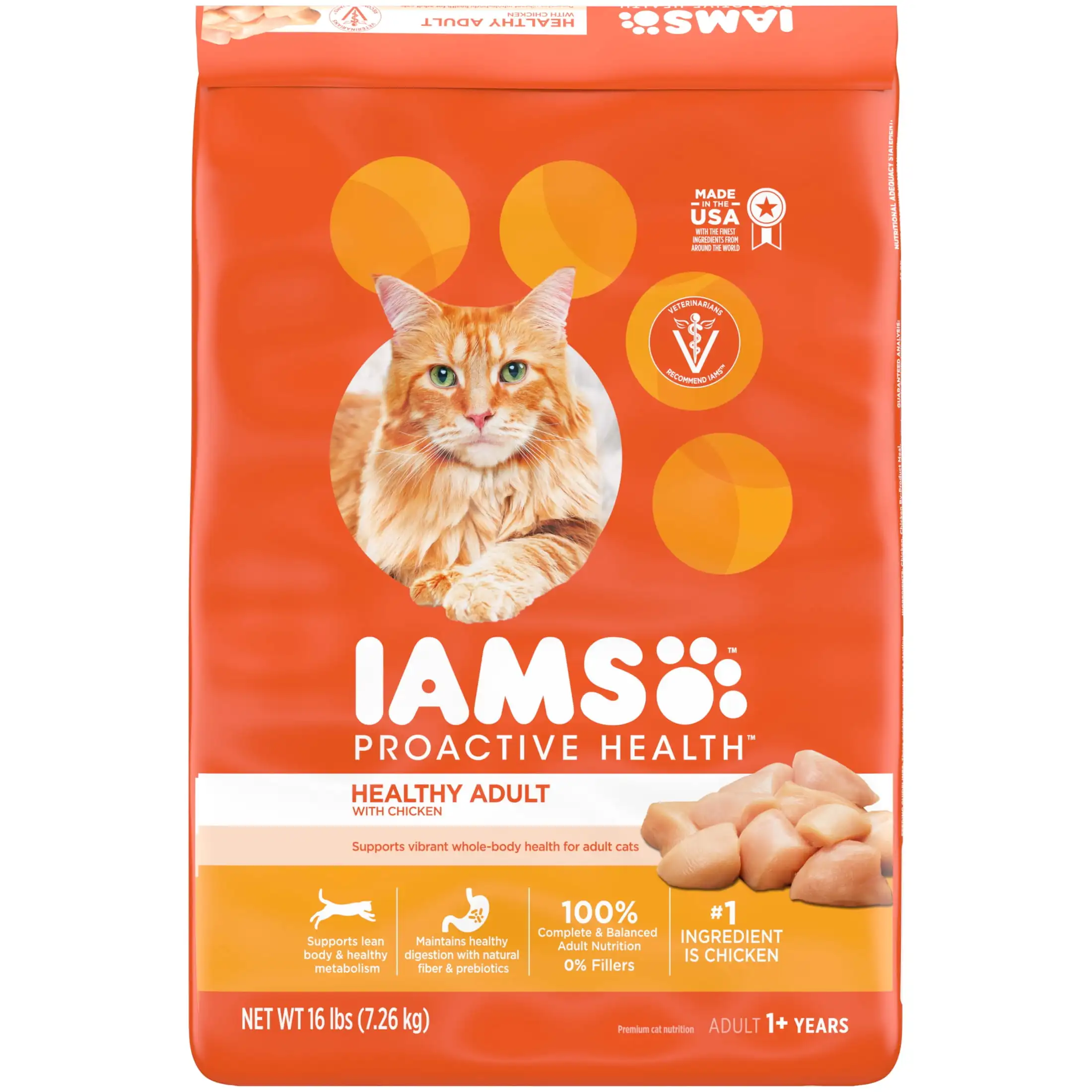 

Iams, сухая еда для кошек и куриц с активным здоровьем, сумка на 16 фунтов