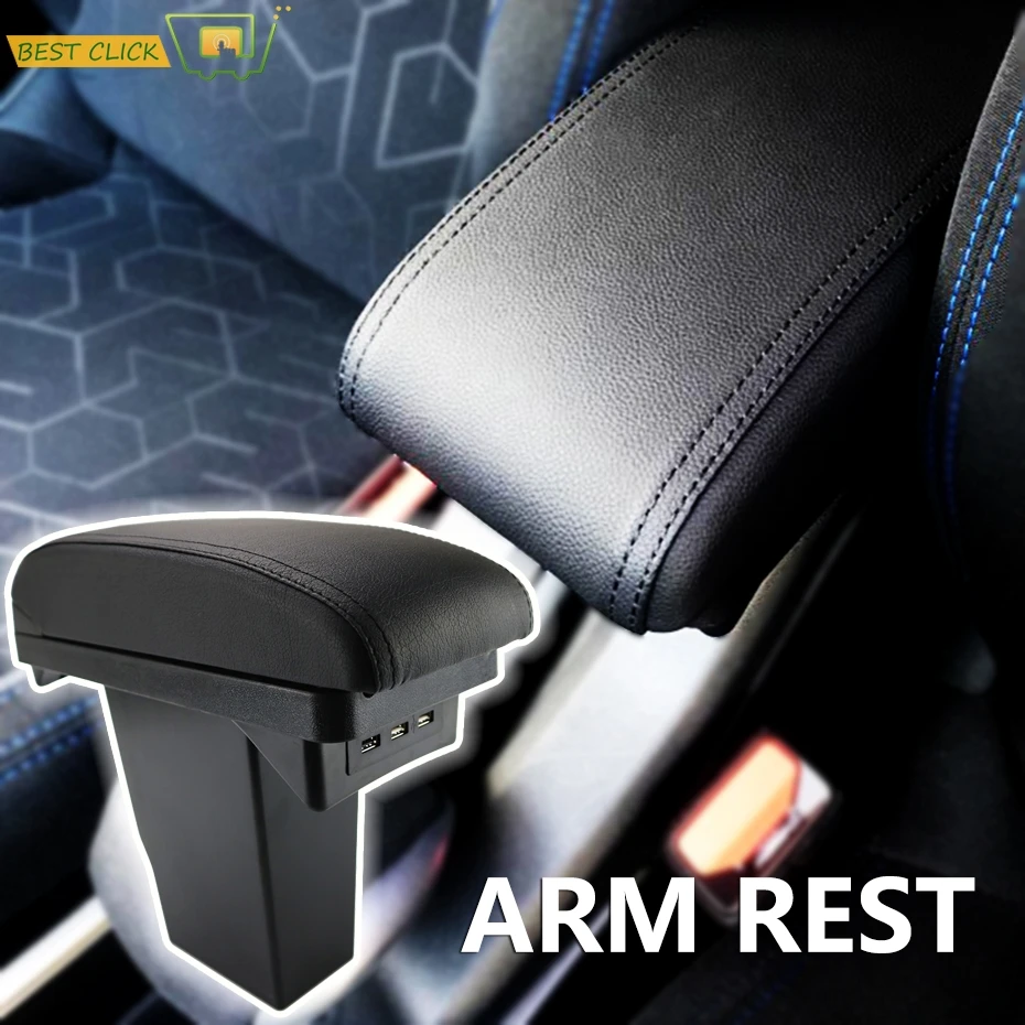 Car Arm Rest Armrest Box For Peugeot 2008 Black Leather New Center Storage Box Modification