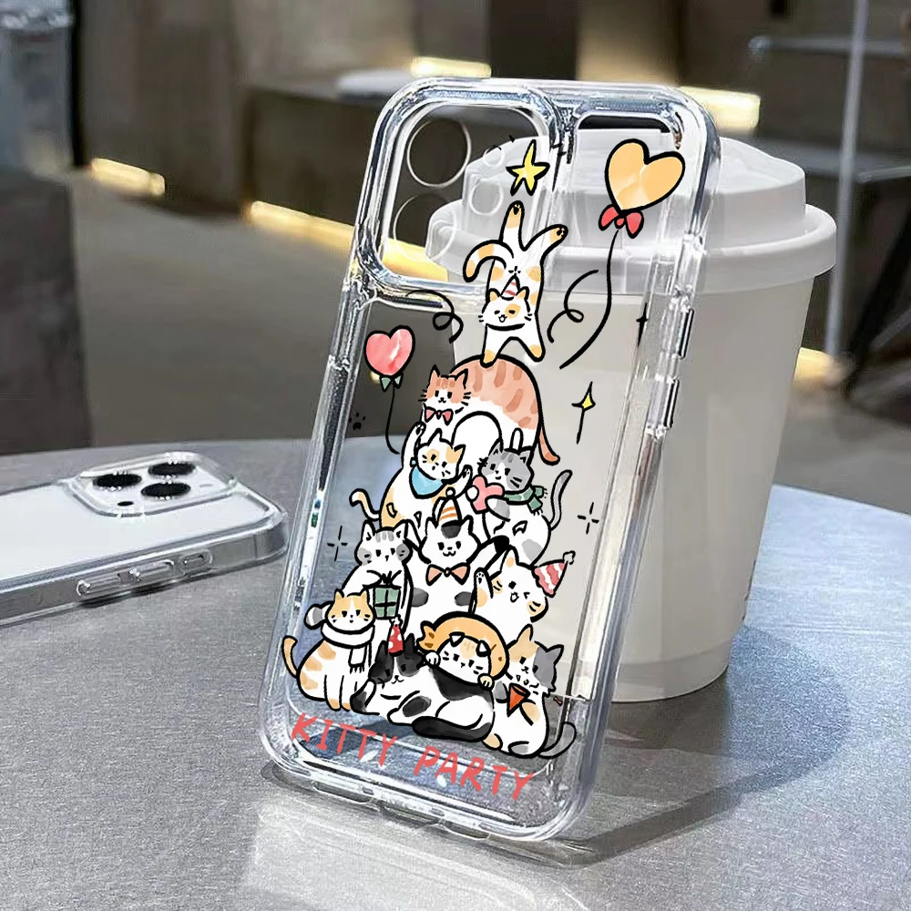 Cute Cat Phone Case For iPhone 16 Pro Max 14 11 13 15  12 XR X XS 7 8 Plus SE 15promax 16promax Transparent Soft TPU Funda Cover