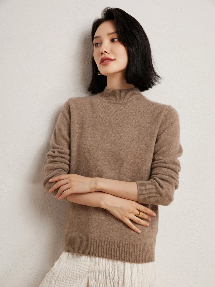 ADDONEE 여성 캐시미어 스웨터 기본 캐주얼 루즈 스웨터 부드럽고 따뜻한 목 넥 가을 겨울 100% 캐시미어 풀오버 니트웨어