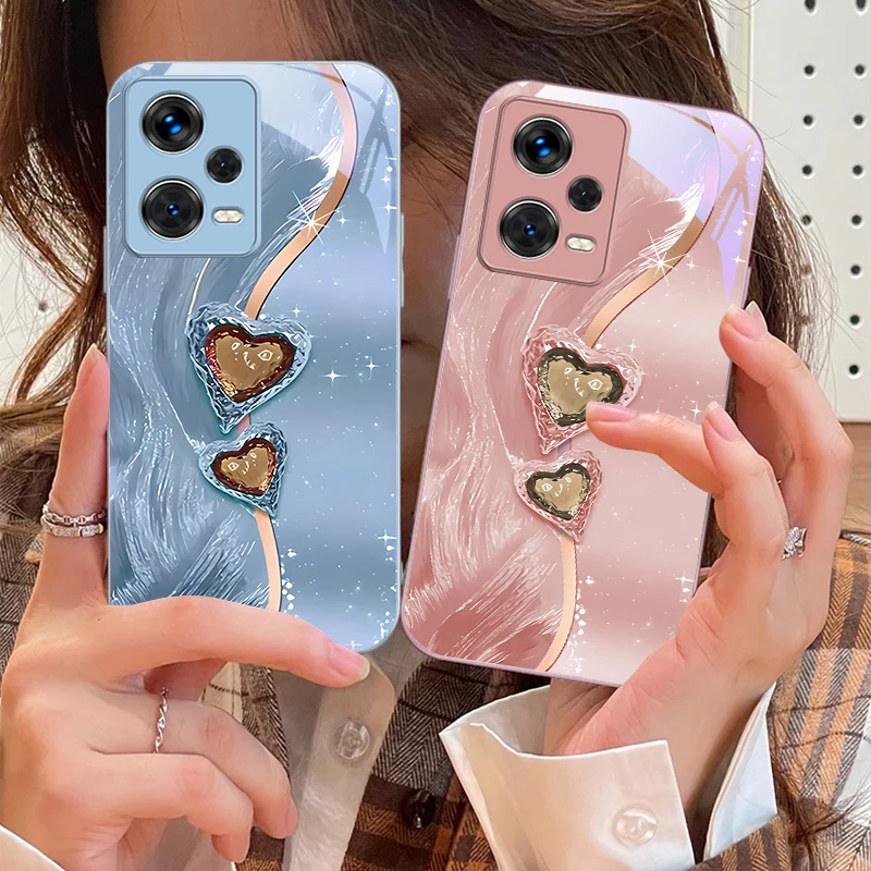 Amber Double Love For Xiaomi 14 Ultra 13 Lite Redmi Note 13 11 Pro 12 Plus Poco X6 3 Pro F4 6 GT Tempered Phone Case