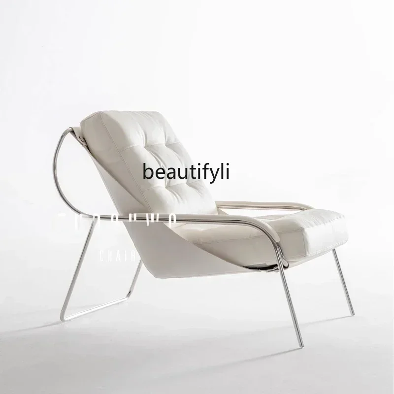 

Stainless steel leather down leisure chair high-end designer white saddle leather single chair