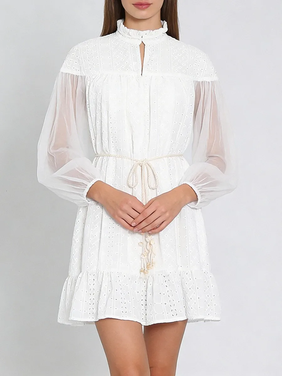 

Новое женское мини-платье с вышивкой и вырезами во французском стиле, весеннее, с рукавами-фонариками и оборками, элегантное, в стиле бохо-шик, для вечеринок, 2026