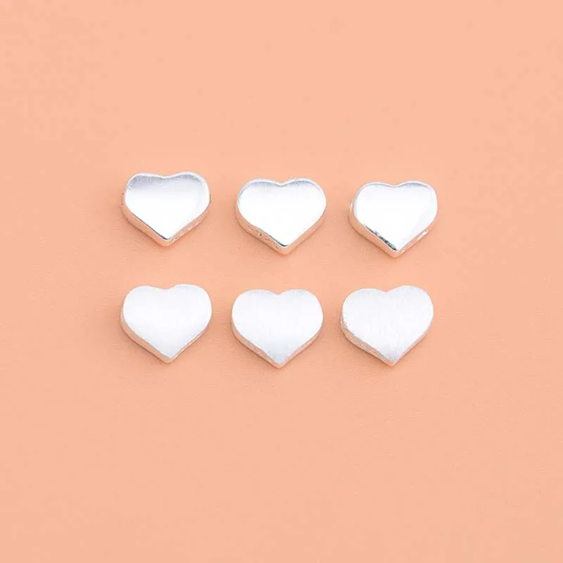 2pcs Real Pure Solid 925 Sterling Silver Heart Spacer Beads Loose Bead With 925 Stamp Jewelry Findings