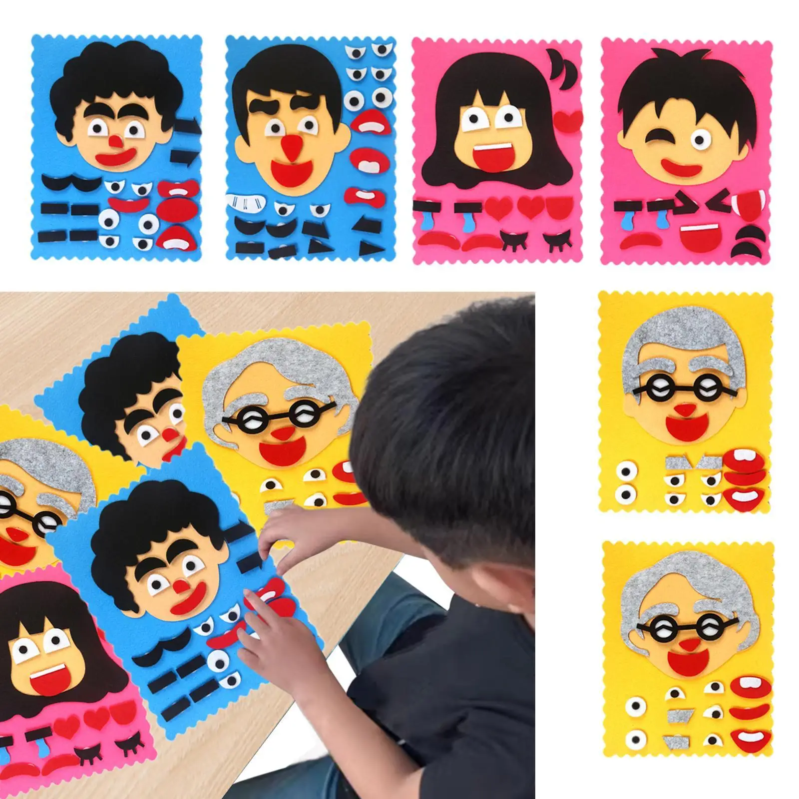 DIY Face เปลี่ยนปริศนาของเล่น,ของเล่นการเรียนรู้ทางอารมณ์ทางสังคม,Creative,Facial Expressions ปริศนาของเล่นสําหรับเด็กผู้หญิงเด็ก