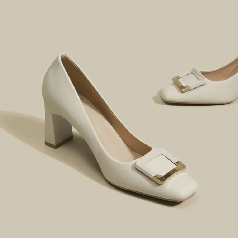 Damenschuhe, lässig, beige, bequem, Frühling & Sommer, Slip-On, eckiger Absatz, elegante Arbeitsschuhe für Damen, B694 – Detail 2