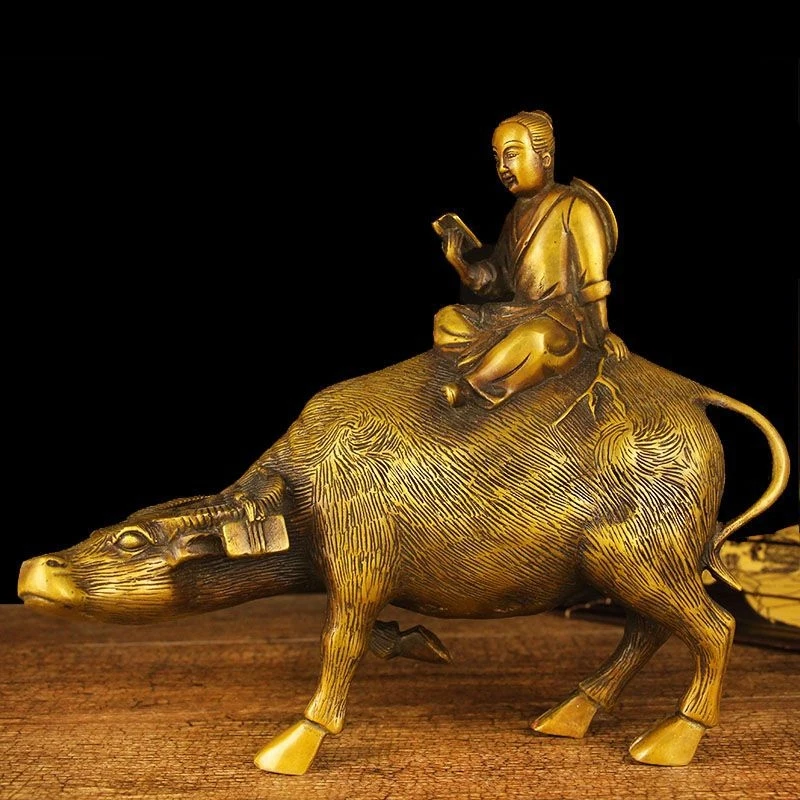 Pure copper , child figurine, shepherd boy riding cow, home decor craft ornament