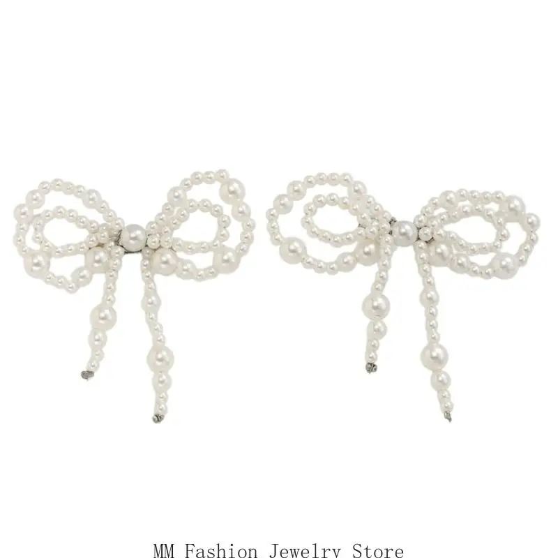 

D0UB Fashion Plastic Bows Pin Hem Chain Clips With Imitation Pearls Cuff Accessories For Trousers Pin Brooch