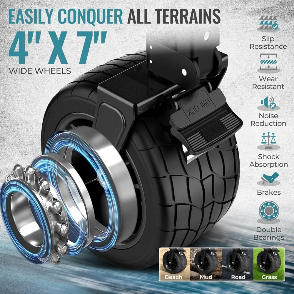 Gerobak Pantai Lipat Tugas Berat 600lbs dengan Rem, Kantong Samping, dan Roda Segala Medan untuk Gerobak Kebun