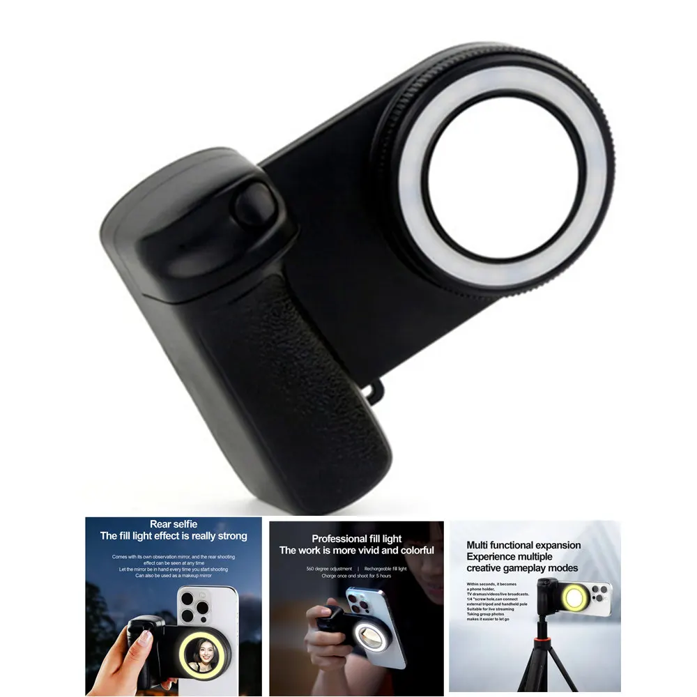 New Magsafe Phone Grip Selfie Booster Handle Grip Bluetooth Photo Stabilizer w Shutter Fill Light for Iphone 16 15 14 13 Android