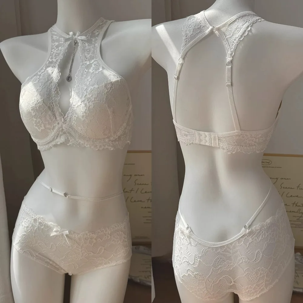 BANERDANNI French Sexy Lace Bra Women Pure Desire High‑end Thick Padded Push Up Halter Underwire Brassiere Lingerie 32‑38  セクシー