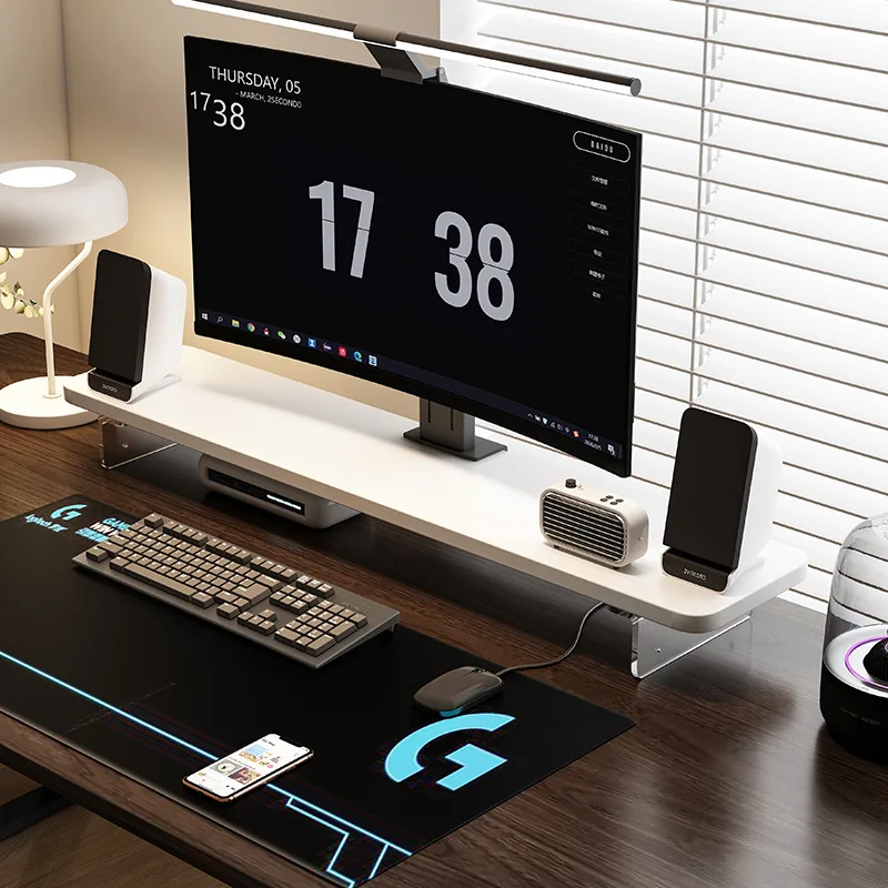 Desktop computer monitor booster office solid wood storage study stand