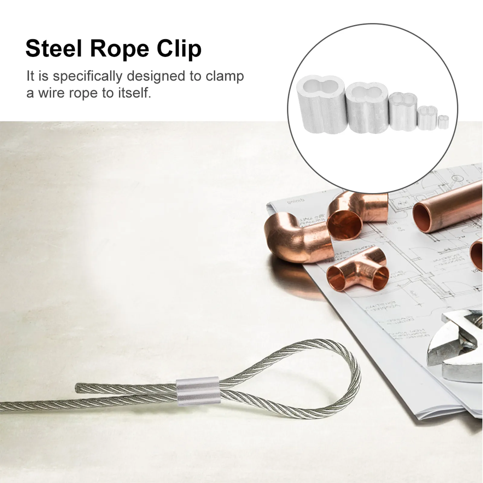 1Set Steel Wire Aluminum Crimp Double Ferrule Clips Cable Ferrules Loop Sleeve for Durable Steel Cable Fixing Transport