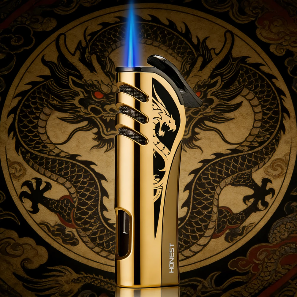 

Honest Windproof Torch Lighter with Dragon Pattern Refillable Butane Gas Lighters Smoking Accessories Without Gift Box