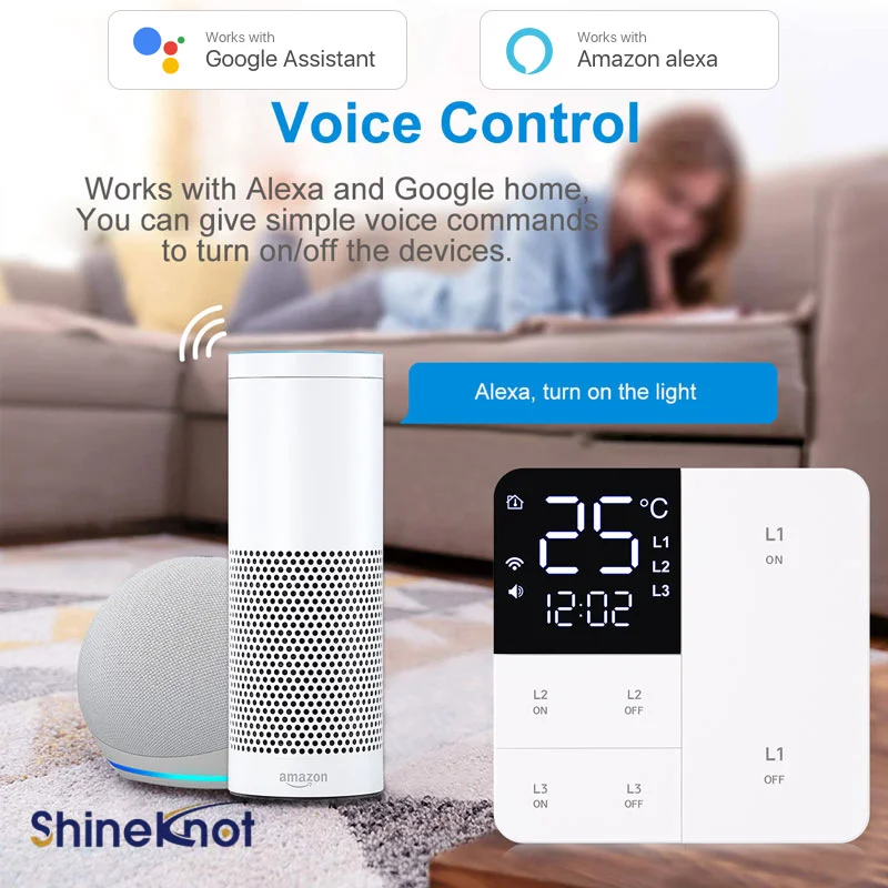 Shineknot Doodle Wifi Smart Switch With Temperature & Humidity Display Screen Remote App Voice Control Wall Switch
