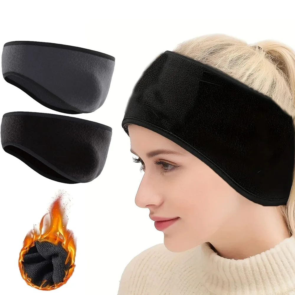 2 Pcs Warm Fleece Earmuffs Headband Soft Windproof Ear Warmer Unisex Outdoor Sports Headbands Ideal for Skiing Running Cycling