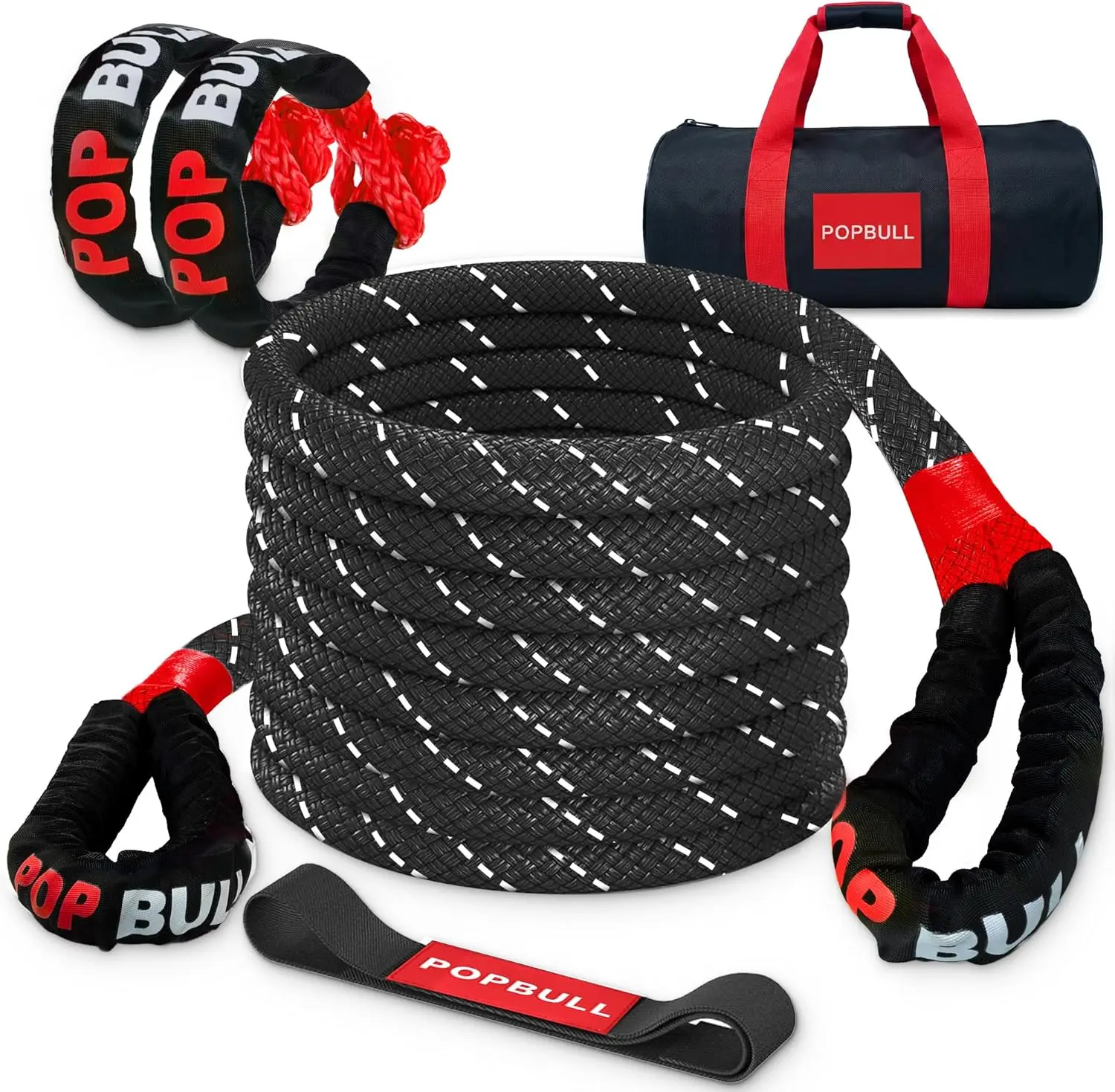 

48,500 lbs Kinetic Recovery Rope 1in x 30ft with Soft Shackles for Off-Road Towing, Jeep, SUV, ATV