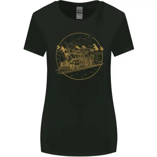 Gold Locomotive Steam Engine Train Spotter Womens Wider Cut T-Shirt