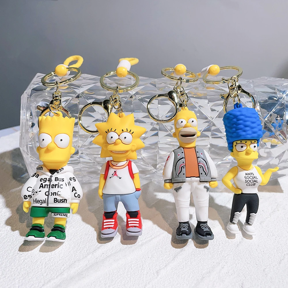 Disney Simpsons Keychain Cartoon Action FigureKey Chain Baby Pendant Couples Fashion CarAccessories Gifts Keyring Cute