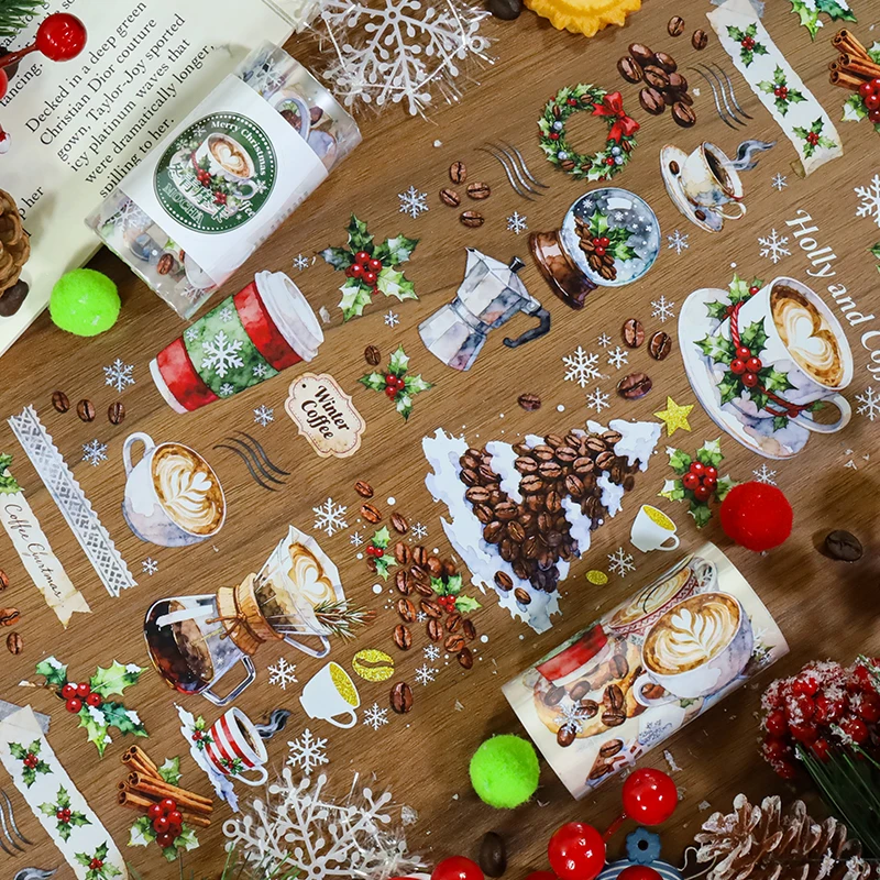 

70mm*200cm Vintage Christmas Mocha Coffee Landscape PET Tape Creative DIY Journal Material Collage Scrapbook Stationery